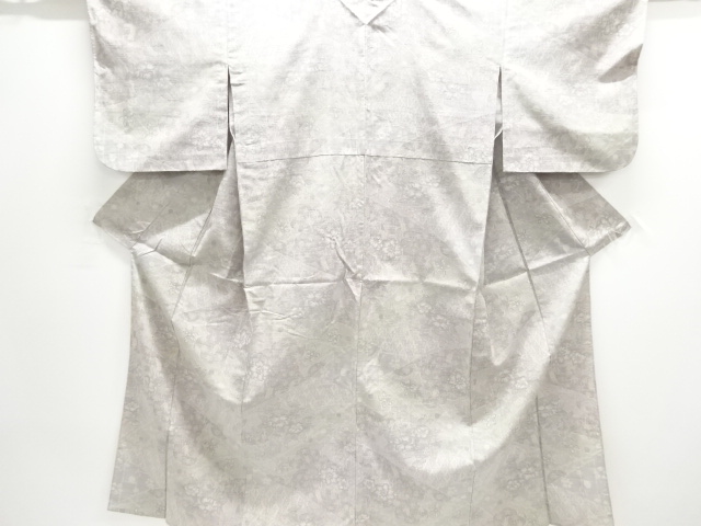 アンティーク　花模様織出し手織り紬単衣着物
