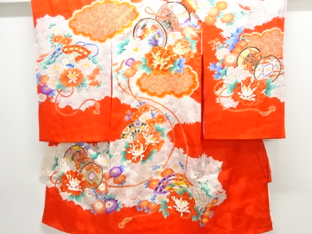 JAPANESE KIMONO / KIMONO FOR KIDS / SILK / EMBROIDERY / DRUM & PEONY