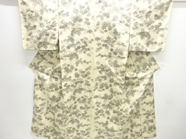 アンティーク　楓模様織出し手織り紬単衣着物