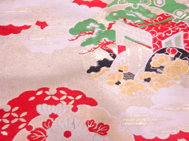 アンティーク着物 図変り アンティーク 雪輪に御所車 花模様織出し名古屋帯宗 Sou お茶道具 着物のお店