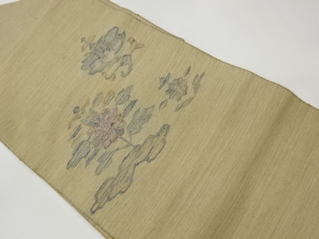 リサイクル　手織り紬抽象草花模様織出し名古屋帯