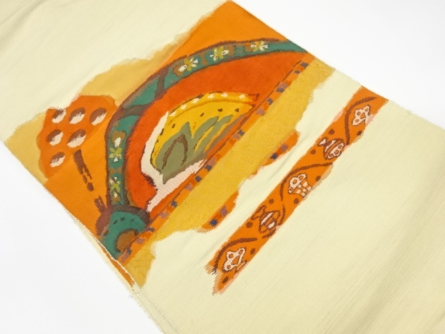 JAPANESE KIMONO / VINTAGE NAGOYA OBI / TSUMUGI / WOVEN ABSTRACT PATTERN