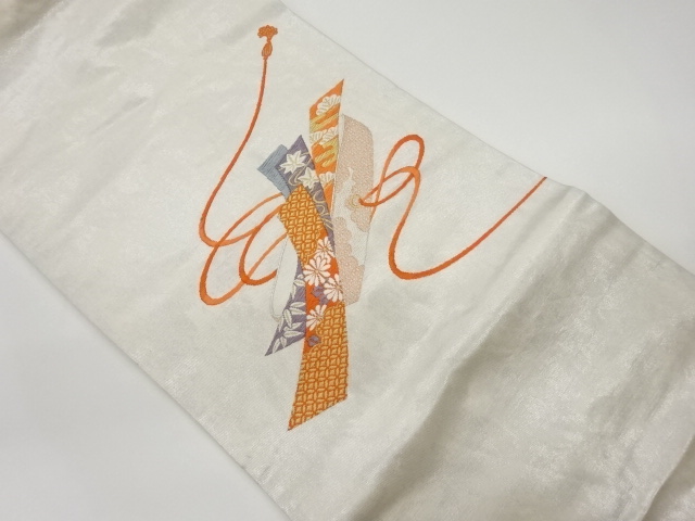 リサイクル　文箱・短冊に菊・紅葉・松模様織出し名古屋帯