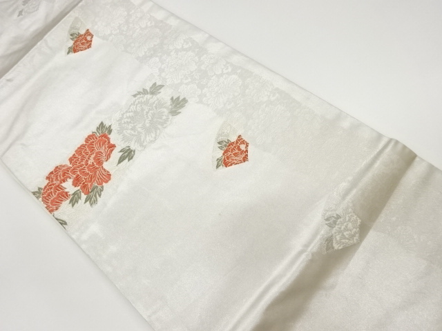 JAPANESE KIMONO / VINTAGE NAGOYA OBI / WOVEN PEONY & JIGAMI PATTERN / BY KAWASHIMA SELKON