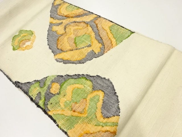 JAPANESE KIMONO / ANTIQUE NAGOYA OBI / SILK / HAND WOVEN / MAWATA TSUMUGI / CHINESE FLOWERS