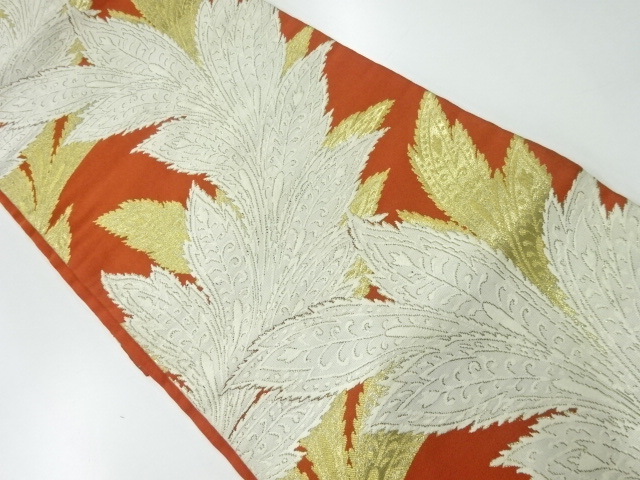 JAPANESE KIMONO / ANTIQUE NAGOYA OBI / SILK / WOVEN LEAVES