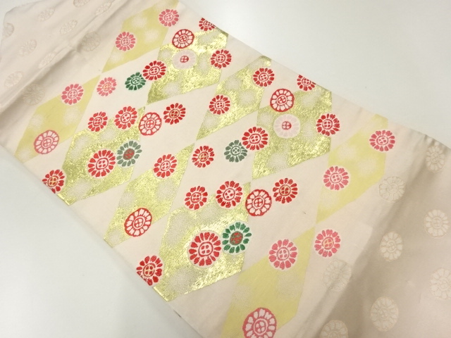 アンティーク　菱に花模様織出し名古屋帯（材料）