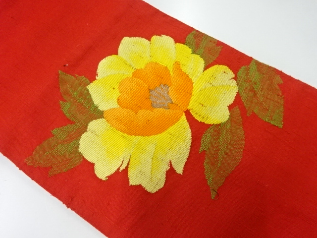 JAPANESE KIMONO / ANTIQUE NAGOYA OBI / MAWATA TSUMUGI / SILK / WOVEN FLOWER