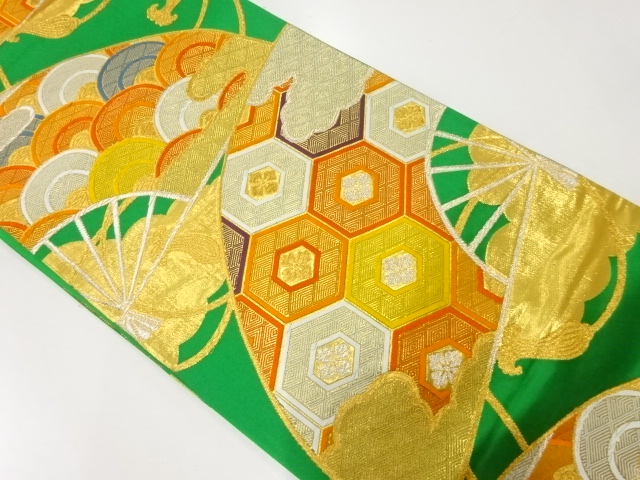 ys6602721; 宗sou 縞に花唐草模様織出し名古屋帯 花唐草文様刺繍名古屋帯