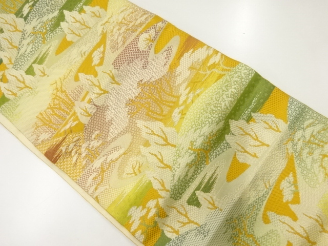 菱に草花模様織出し名古屋帯（着用可）【アンティーク】【中古】【着 