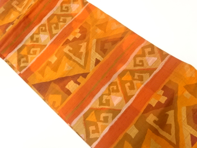 リサイクル　手織り紬抽象模様織出し名古屋帯