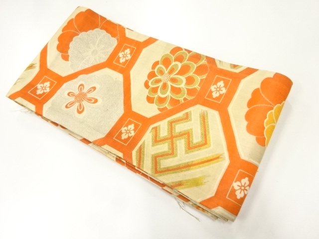 JAPANESE KIMONO / ANTIQUE OBI FOR KIDS / WOVEN SHOKKOMON & FLOWERS