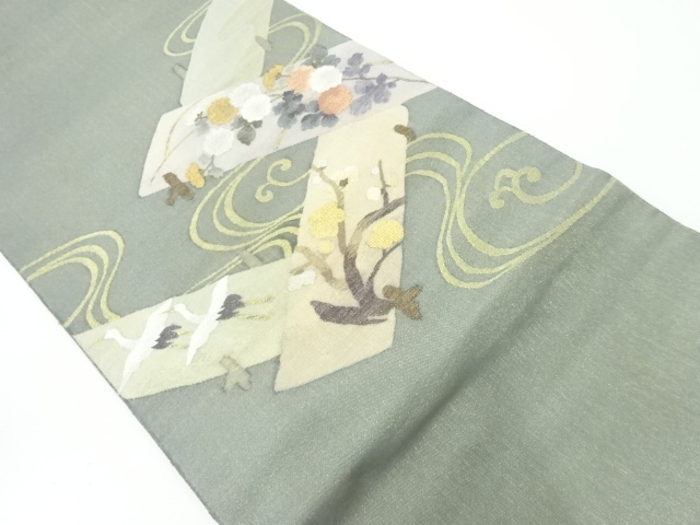 JAPANESE FUKURO OBI / WOVEN FLORAL PLANTS / BY JURAKU