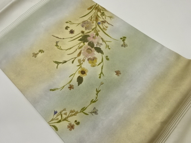 作家物　金彩押し花名古屋帯