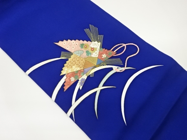 塩瀬金彩扇子に芝・菊・紅葉模様名古屋帯