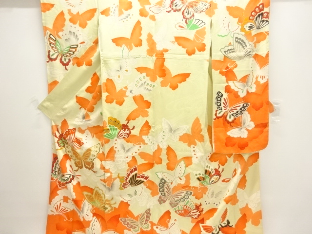 金通し毬に桜模様刺繍振袖【中古】【着】 宗sou