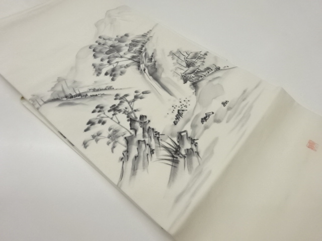 JAPANESE NAGOYA OBI / SHIOZE / HAND PAINTED / SCENERY / ARTIST WORK