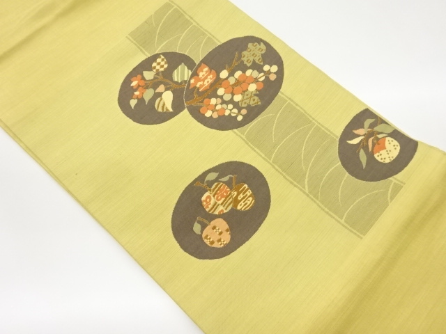 JAPANESE NAGOYA OBI / TSUMUGI / WOVEN ABSTRACT FRUITS