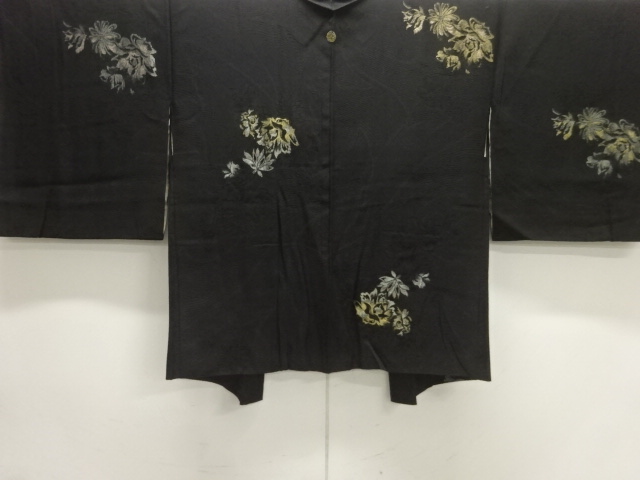 JAPANESE ANTIQUE HAORI / TAISHO ROMAN STYLE / SILK / URUSHI / WOVEN FLORAL PLANTS