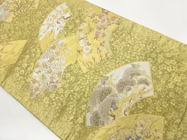 ys7103047; 宗sou 本家加納製　道長取りに花唐草模様織り出し袋帯 ys7103047; 宗sou 本家加納製 道長取りに花唐草模様織り出し袋帯