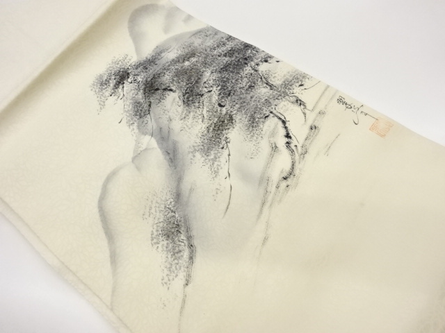 JAPANESE NAGOYA OBI / KINSAI / HAND PAINTED / TREES / ARTIST WORK