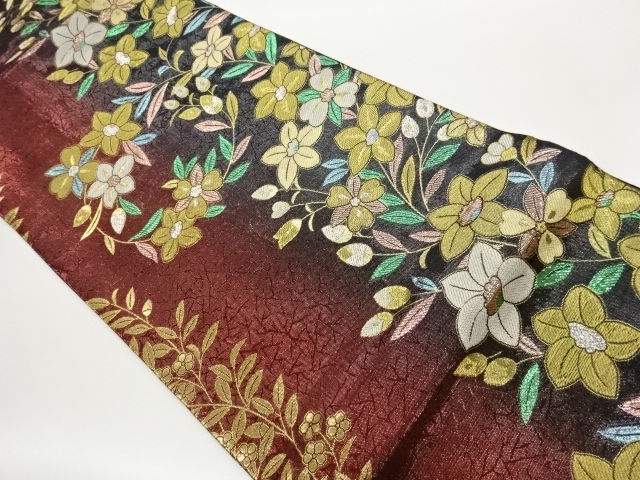 JAPANESE FUKURO OBI / WOVEN FLORAL PLANTS