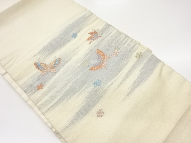 3909685: アンティーク　蝶模様織り出し袋帯 アンティーク 蝶模様織り出し袋帯(材料)：リサイクル・アンティーク