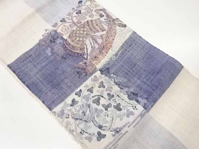 ys6647890; 宗sou 横段に曲線・花模様織出し名古屋帯 横段に曲線・花葉模様織出し名古屋帯中古着 宗sou