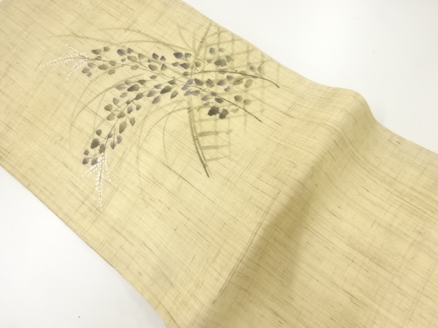 ys6647890; 宗sou 横段に曲線・花模様織出し名古屋帯 横段に曲線・花葉模様織出し名古屋帯中古着 宗sou