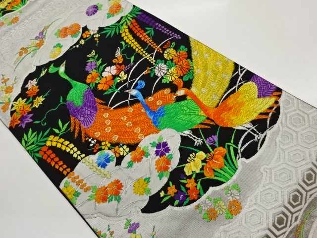 着物・帯 ] - 袋帯 孔雀に花々・雲模様織出し袋帯 | 宗 sou::お茶道具 