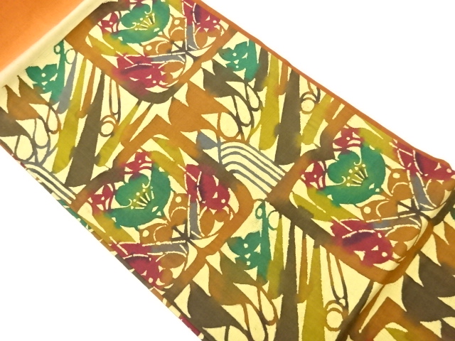 JAPANESE NAGOYA OBI / TSUMUGI / ABSTRACT FLOWER / ARTIST WORK