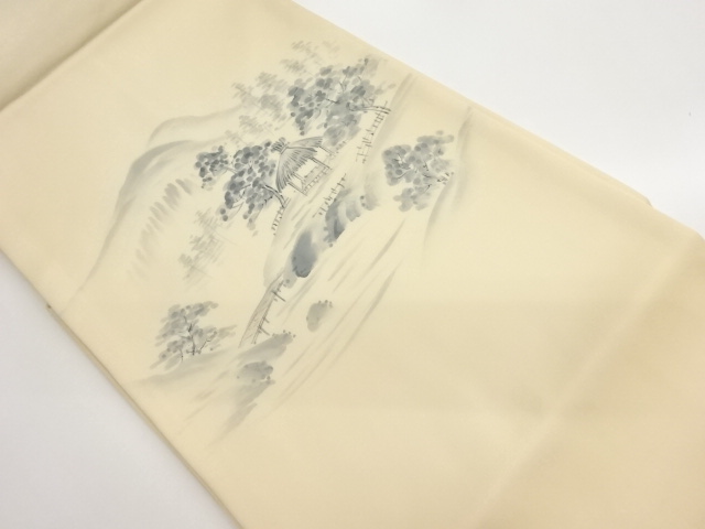 JAPANESE NAGOYA OBI / SHIOZE / HAND PAINTED / SCENERY OF HOUSE / ARTIST WORK