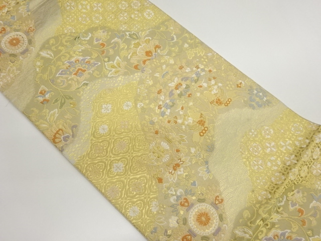 JAPANESE FUKURO OBI / WOVEN FLOWER ARABESQUE / BY HATTORI ORIMONO