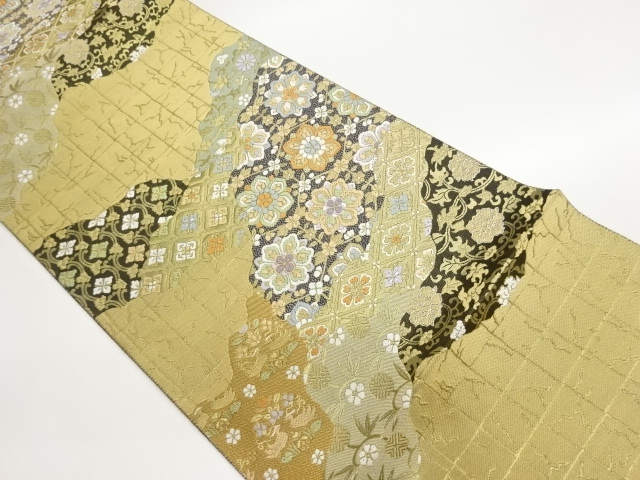 JAPANESE FUKURO OBI / WOVEN FLOWER CREST / BY HATTORI ORIMONO