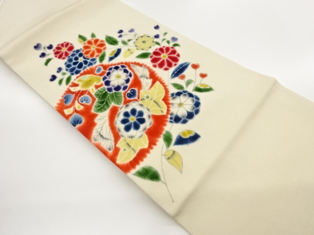 JAPANESE NAGOYA OBI / CHIRIMEN / FLOWERS / ARTIST WORK