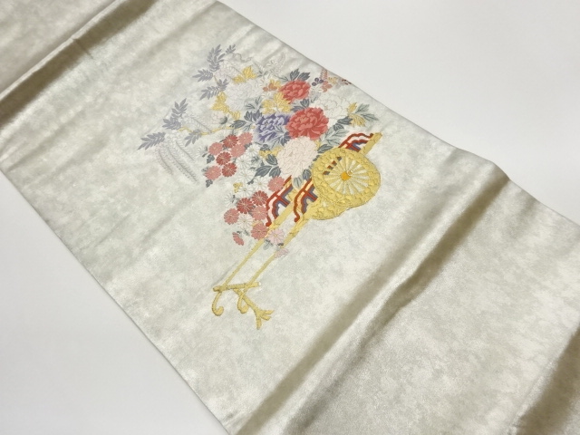 JAPANESE KIMONO / TAKASHIMA ORIMONO MADE / BRONZE FOIL FLOWER WHEEL PA