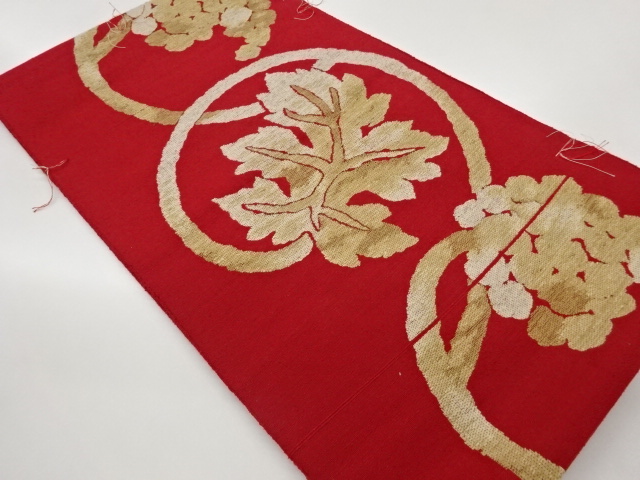 JAPANESE NAGOYA OBI / UNUSED / TSUMUGI / WOVEN GRAPE ARABESQUE