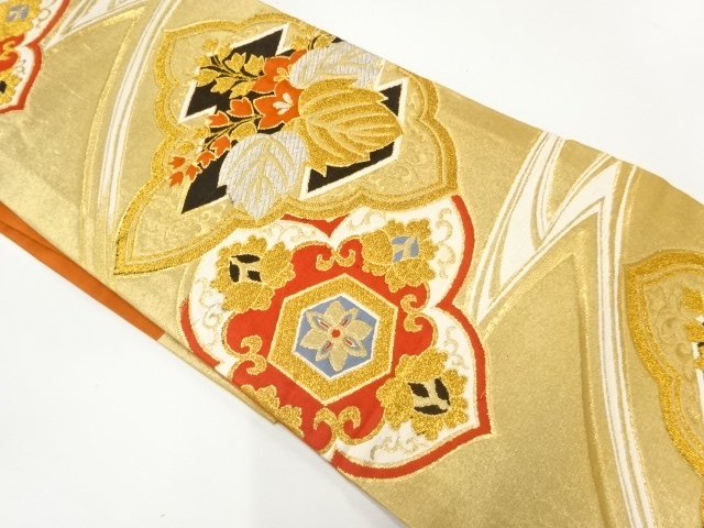 JAPANESE KIMONO / ANTIQUE NAGOYA OBI / WOVEN PAULOWNIA & FLORAL CREST