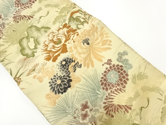 SALE!! JAPANESE KIMONO / ANTIQUE MARU OBI / WOVEN FLOWER & BIRD
