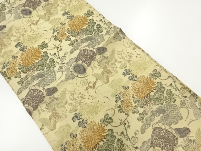 アンティーク　花鳥模様織出し丸帯（材料）