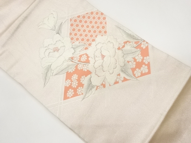 JAPANESE KIMONO / ORIGIDASHIWAKI EMBROIDERY NAGOYA OBI / PEONY / TASUK
