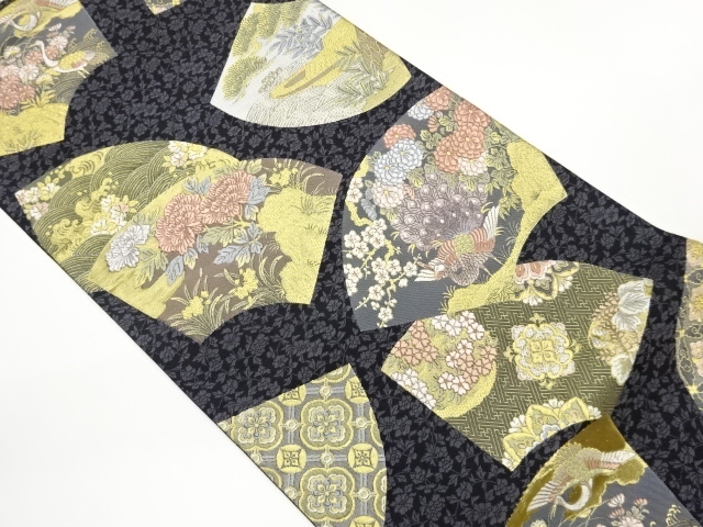 地紙に花鳥・花菱・荒波模様織出し袋帯