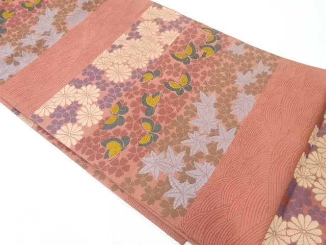 JAPANESE FUKURO OBI / WOVEN FLOWER & BUTTERFLY / KAWASHIMA SELKON