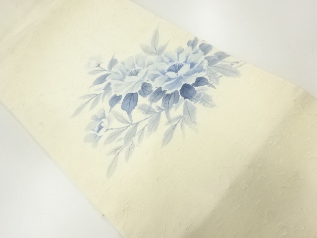 JAPANESE NAGOYA OBI / HIGE TSUMUGI / FLORAL PLANTS / ARTIST WORK