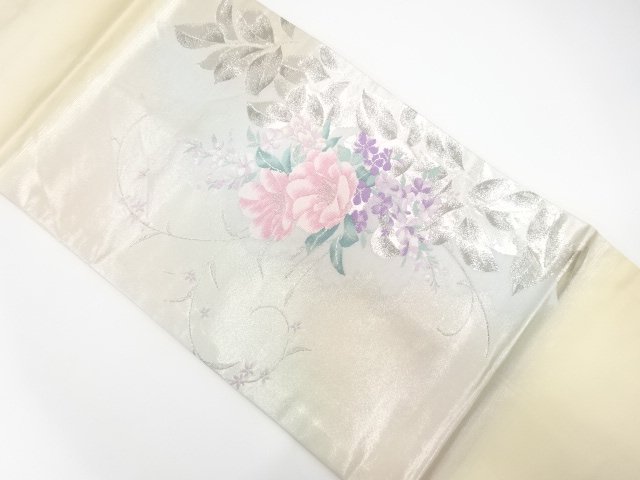 霞に花模様織り出し　名古屋帯