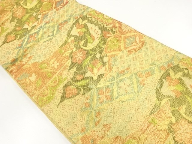 JAPANESE KIMONO / FUKURO OBI / SILK / SAGANISHIKI / WOVEN FLOWERS & BIRDS & CLASSICAL PATTERN