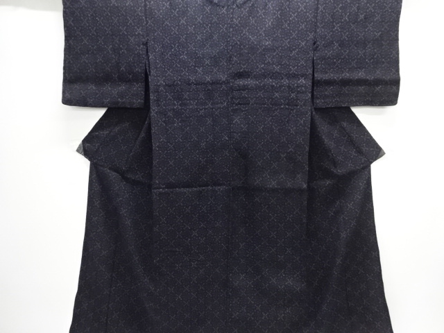 大正ロマン　抽象花模様織り出し本場結城紬単衣着物(ちぢみ)