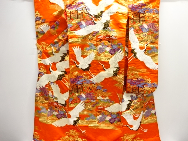 草花に鶴模様刺繍花嫁衣装色打掛