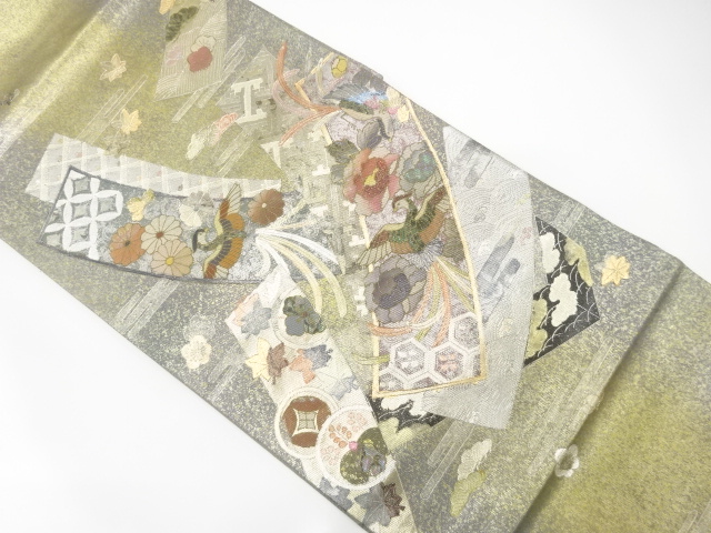 ys7141482; 手織り紬草花模様織り出し袋帯 ys7141482; 手織り紬草花模様織り出し袋帯