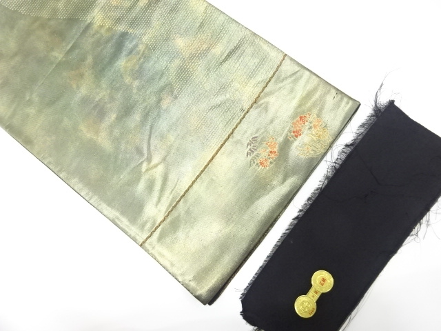 JAPANESE KIMONO / FUKURO OBI / SILK / WOVEN FLORAL ROUNDEL CREST